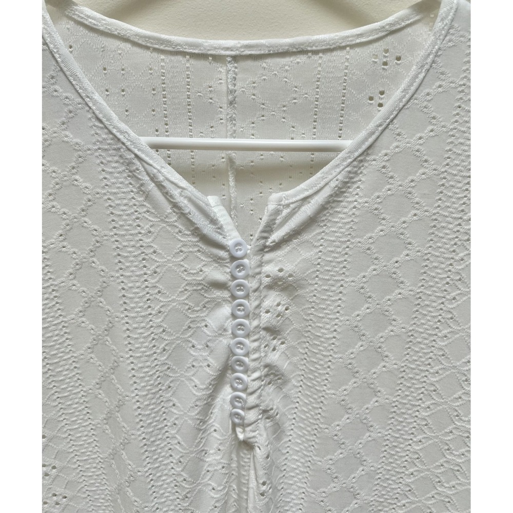 Women's Dress white eyelet knit cotton blend L pockets vacation Casual Cottage - Picture 3 of 9